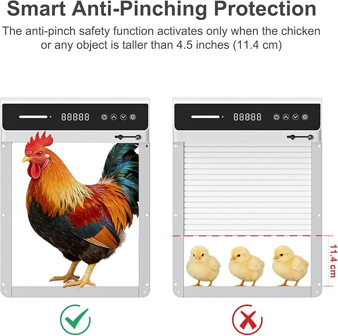 Automatic Chicken Coop Door Solar, Battery Powered & Weatherproof Aluminum, Timer Modes for Safe and Convenient Chicken, Easy Install, Reliable All-Season Performance (White+Black)
