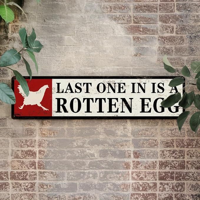 Last One In Is a Rotten Egg Metal Tin Sign Farmhouse Rustic Wall Decor for Kitchen Farmhouse Entryway Living Room Home 4x16 Inch