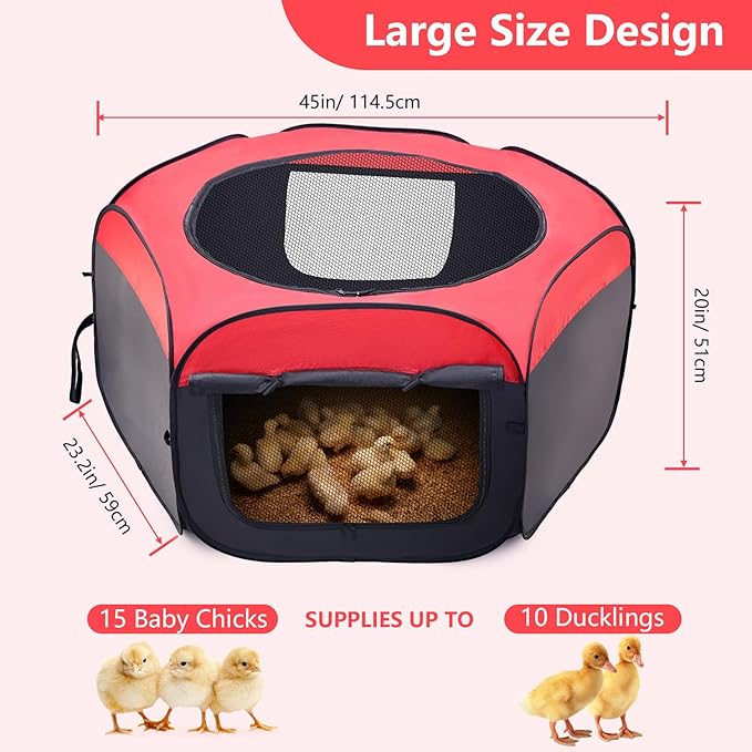 Brooder Box for Chick, Portable Baby Chicken Coop with Double Door and Zippered Cover, Small Animal Playpen Brooding Up to 15 Chicks, Ducklings, Waterproof Breathable Poultry Habitat Supplies