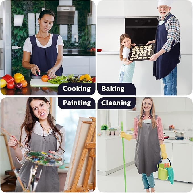 JaGely 2 Pack Japanese Linen Cross Back Kitchen Cooking Aprons for Women Men with 2 Pockets Cute Gardening Dress