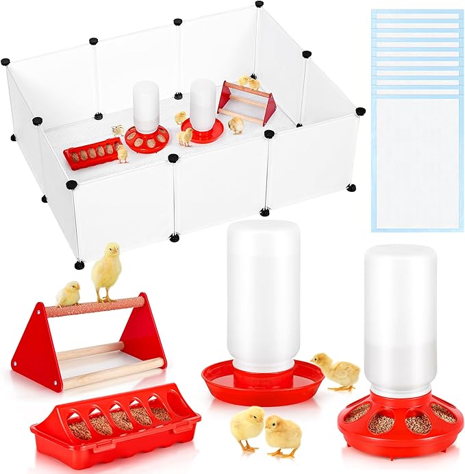 Chicken Brooder Box for Chicks, Brooder Box with Feeder and Waterer, Chick Starter Kit with Chick Perch for Small Poultry Ducks Quail