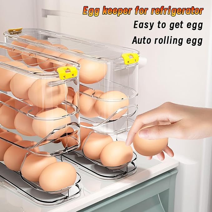 Egg Container for Refrigerator Clear Stackable Egg Holder for Kitchen Storage and Organization (Transparent, 3 Tier)