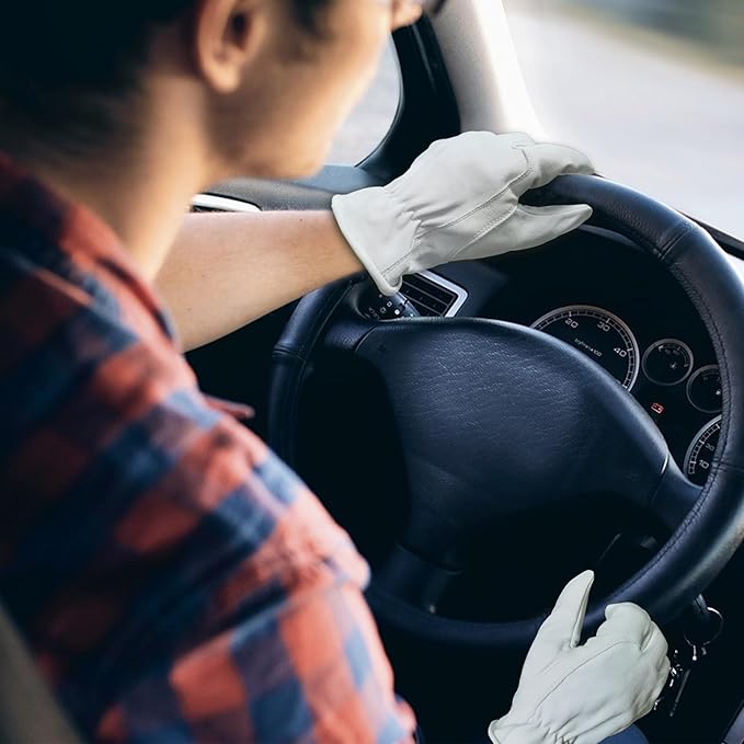 Goatskin Leather Work Gloves - Flexible Grip for Driving, Warehouse, Gardening & DIY Projects