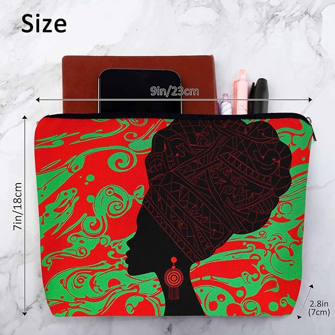 Women Cosmetic Bag African Woman, Sexy African Woman Ethnic Turban Red Cute Makeup Bag For Purse Cosmetic Travel Bag For Toiletries Makeup Storage Bag Flax Skincare Bag Make Up Pouch Bags
