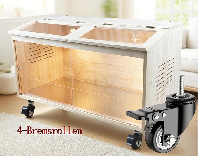 Brooder Box for Chicks Pine Wood Chicken brooder Box with Thermostat & Heating Lamp & Brake Casters， Solid Panels Chick brooder for Chicks, Ducklings, Hamsters, Guinea Pigs - Chew-Proof(32x16x16 in)