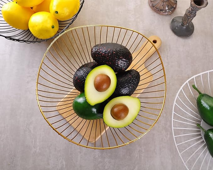 IBWell High Style Curved-Edge Modern Creative Stylish Single Tier Dish,Metal Iron Wire Fruit Vegetables Bread Decorative Stand Serving Bowls Basket Holder (Gold)