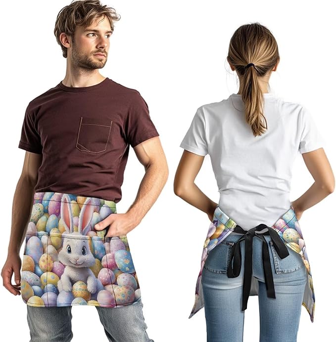 Waist Apron with 3 Pockets Waterproof 13 Inch Short Half Waist Aprons Women Men Server Aprons Waitress Waiter Apron