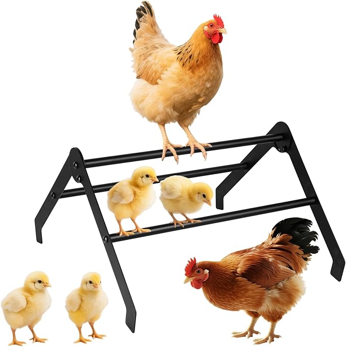 Makerfire Adjustable Chicken Perch for Coop, Metal Roosting Bars for Chickens in Coop, Baby Chick Perch Toys for Brooder, Training Perch Ladder for Large Bird, Parrot, Hens, Macaw (Large)