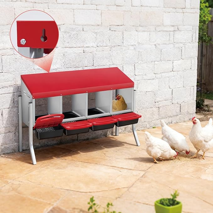 Chicken Nesting Boxes with Cleanable Pull-Out Trays, 4-Hole Wall Mount Roll Away Nest for Easy Cleaning & Egg Collection