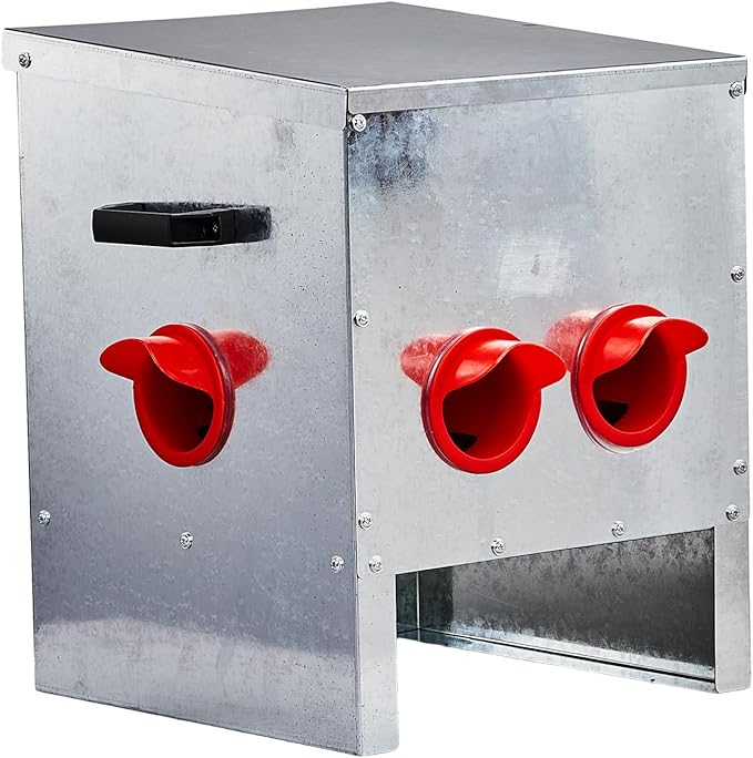 Automatic Chicken Feeder No-Waste, Metal Poultry Feeder Large Capacity for Chickens, Geese, Ducks, Turkeys, Quails (4 Ports)