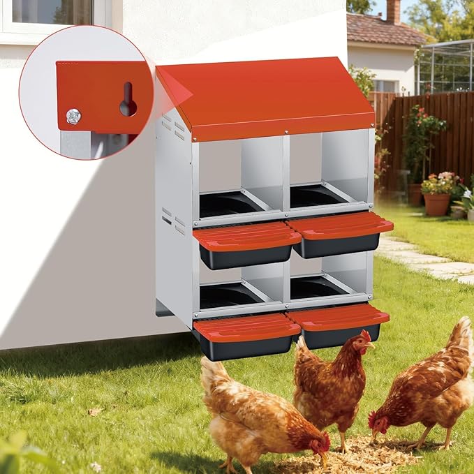 4-Compartment Double-Layer Chicken Nesting Box – Heavy Duty Roll-Away Egg System with Removable Trays – Metal Legs for Stability, Easy to Clean for Backyard Coops & Farms (Orange)