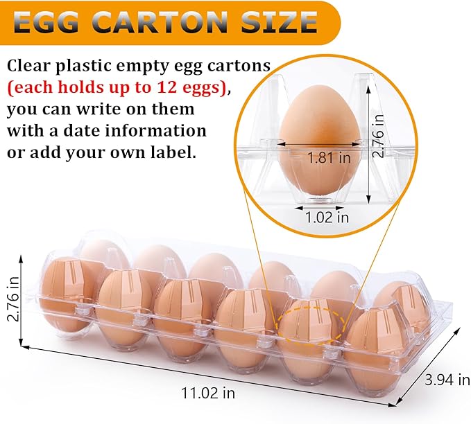 48 Pack Egg Cartons Cheap Bulk 12 Count, 1 Dozen Clear Empty Chicken Egg Cartons for Chicken Eggs, Plastic Egg Holder Egg Container for Family, Chicken Farm and Markets - Medium Reusable Egg Carton