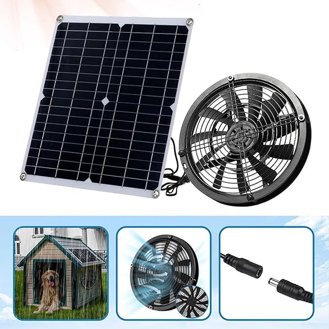 9.8in Solar Exhaust Fan Kit with 30W Solar Panel, Portable IP65 Waterproof Ventilation System for Greenhouse, Chicken Coop, Shed, Dog House - High Airflow, Durable ABS Material,