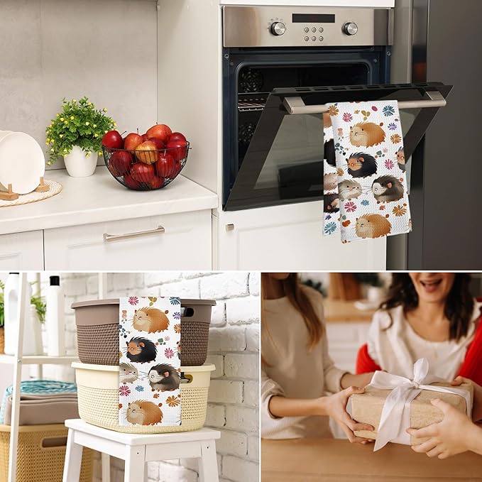Guinea Pigs Gifts Kitchen Towel and Dish Towel, Guinea Pig Gifts for Women, Farmhouse Animal Floral Decor Hand Towels, Pet Lovers Decorative Hand Dish Tea Towels for Bathroom Kitchen, 16x24