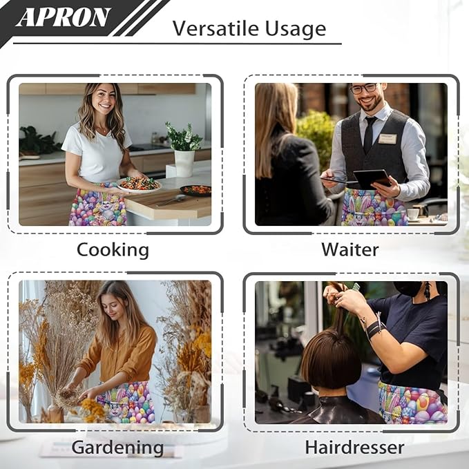 Waist Apron with 3 Pockets Waterproof 13 Inch Short Half Waist Aprons Women Men Server Aprons Waitress Waiter Apron