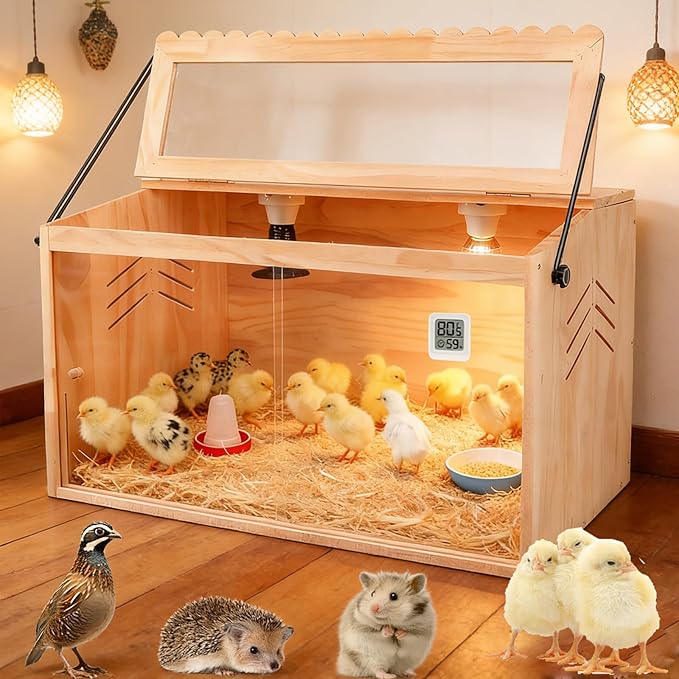 Chick Brooder Box, Brooder Box for Chicks, Pine,Quail Cage, Duck Brooder, Quail Cages, Ideal for Chicks, Ducks, Quails, Hamsters and Lizards, 23.6'L x 15.8'W x 15.8'H.