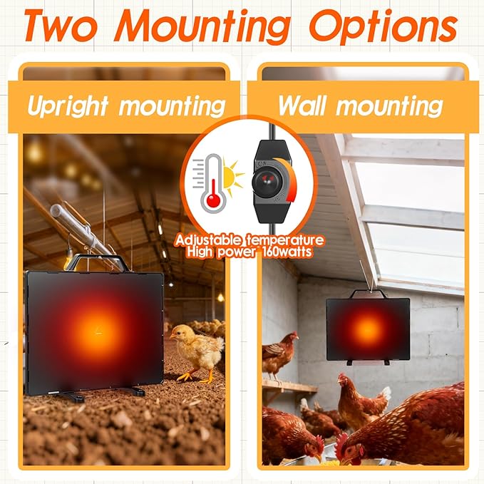 VIHOSE 2 Pcs 350 W Carbon Fiber Chicken Coop Brooder Heat Lamp, 160 W Radiant Heat Flat Panel Chicken Coop Heaters with Adjustable Temperature Controller, for Chick, Duck, Rabbit Dog and Poultry