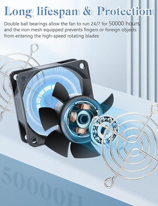 2 Packs IP67 60mm x 25mm 12v 2pin Small Cooling Fan Dual Ball Bearing Brushless High Speed for RV Refrigerator, Tarrarium, Computer case, Solar Battery Box