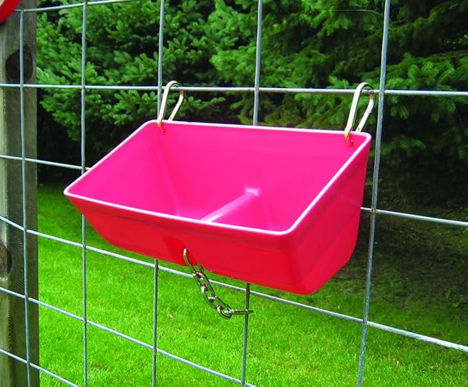 Little Giant® Plastic Fence Feeder | Pig Feeder | Clip On Fence Feeder | Mountable Feed Bucket | 9 Quarts | Red