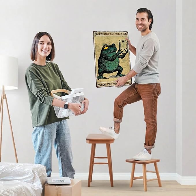 Funny Frog Vintage Tin Sign You Never Know What You Have Until It's Gone Toilet Paper Metal Tin Sign for Instance Vintage Home Office Room Wall Decor Poster 12X16Inch