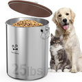 25 Lbs Stainless Steel Dog Food Storage Container with Airtight Wooden Lid & Ceramic Bone Handle, Large Metal Dog Food Bin for Dogs & Cats, Keep Fresh, Easy to Clean