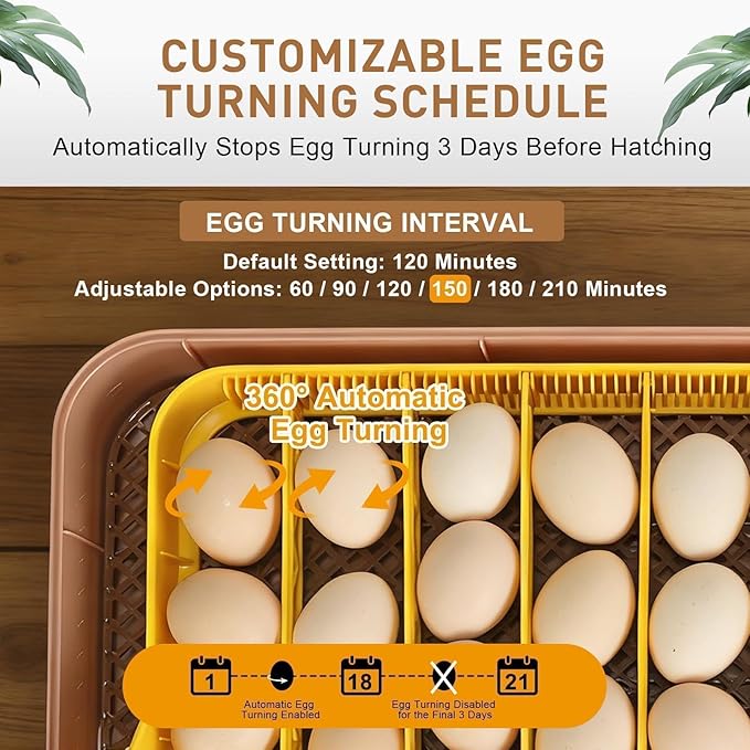 Automatic 56-Egg Incubator for Breeders, Sensor-Based Precise Humidity+Temp Control, Chick Separator, Adjustable Egg Spacing, Custom-Interval Auto Turn+Auto Stop,Preset Incubation Days