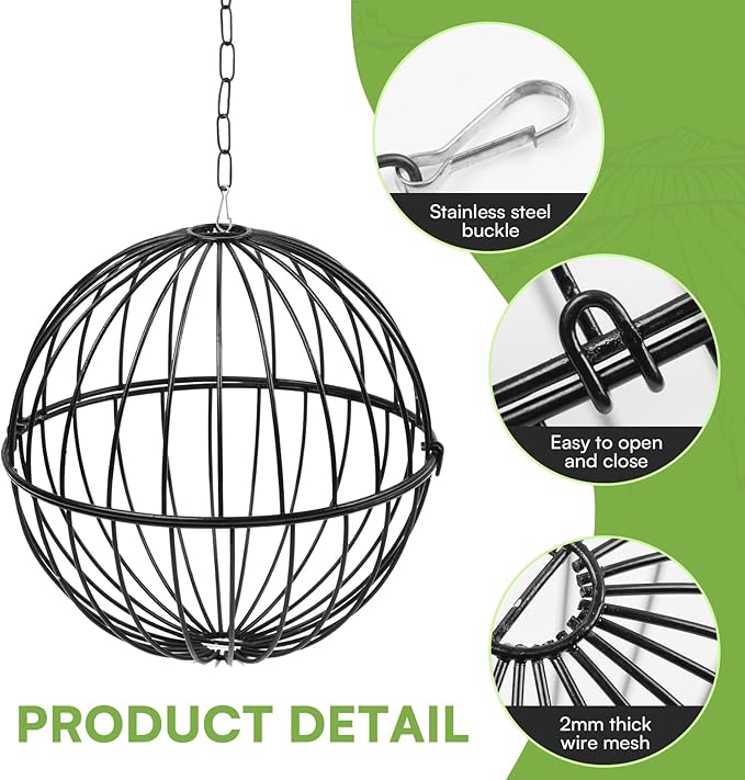 Hanging Chicken Feeder, 7.1 Inch Large Chicken Vegetable Hanging Feeder, Treat Holder with 15.7 Inch Hanging Chain Treat Ball Feeding Tool for Poultry (Black)