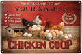 Custom Your Name Chicken Coop Sign Welcome To Your Farm Fresh Eggs Hens Personalized Metal Tin Plaque Vintage Rustic Wall Decor Barn Backyard Gift
