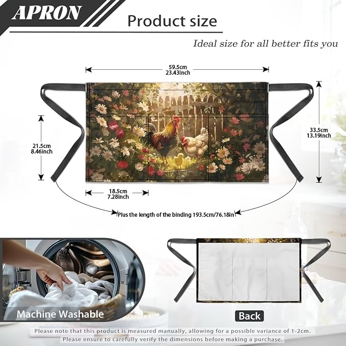 Waist Apron with 3 Pockets Waterproof 13 Inch Short Half Waist Aprons Women Men Server Aprons Waitress Waiter Apron