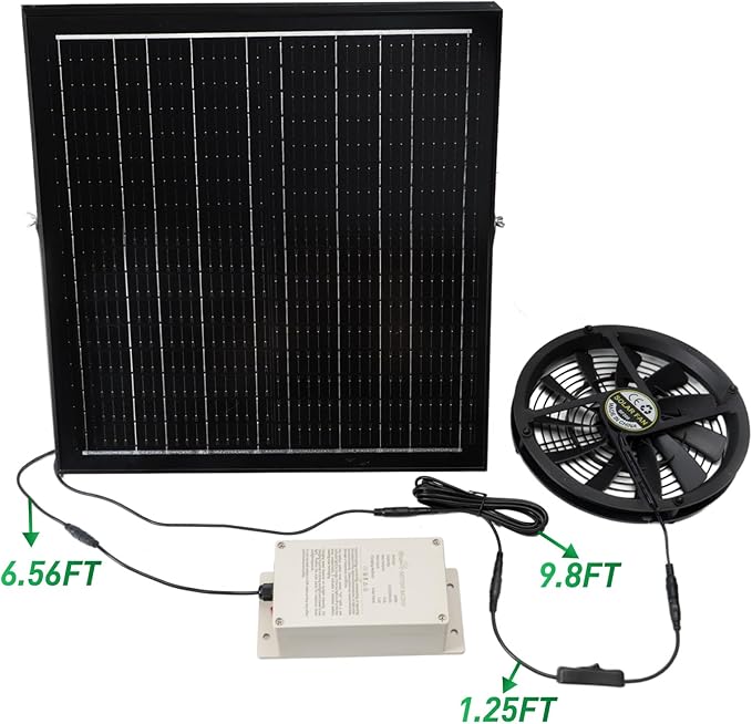 Solar Exhaust Fan with Battery, 40W 10" Solar Powered Fans for Greenhouse with 60Wh Battery Run Day & Night, Solar Vent Fan for Shed Chicken Coop Dog House Outside, Waterproof & Low Noise