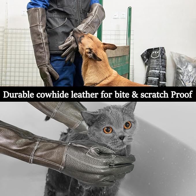 Luwint Genuine Leather Animal Handling Gloves, 22.5’’ Long - Cat & Dog Bite Proof Anti Scratch, for Dog Training, Gardening Gloves, Thorn Proof, Flexible & Water Resistant