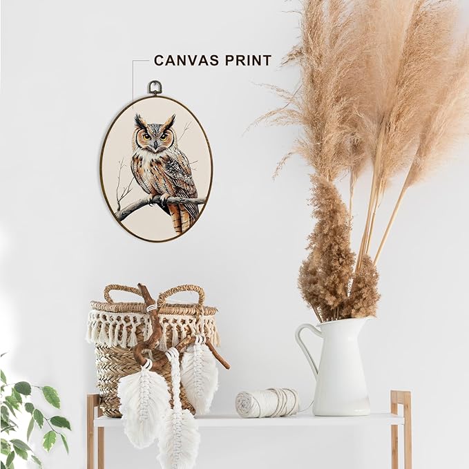 dvhdajed Vintage Owl Gifts Oval Wall Art Decor,Farmhouse Owl Canvas Prints Framed Canvas Art,Gifts for Owls Lovers Women,Retro Rustic Owls Oval Wall Hanging Decor for Bedroom Living Room, 8.7x11.3 In