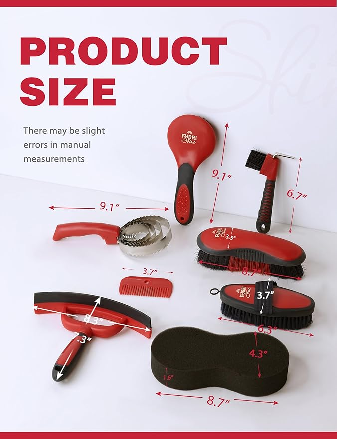 9-Piece Horse Grooming Brush Kit, Silicone Curry Comb & Grooming Brushes for Daily Care, Bathing & Shedding Shadowberry