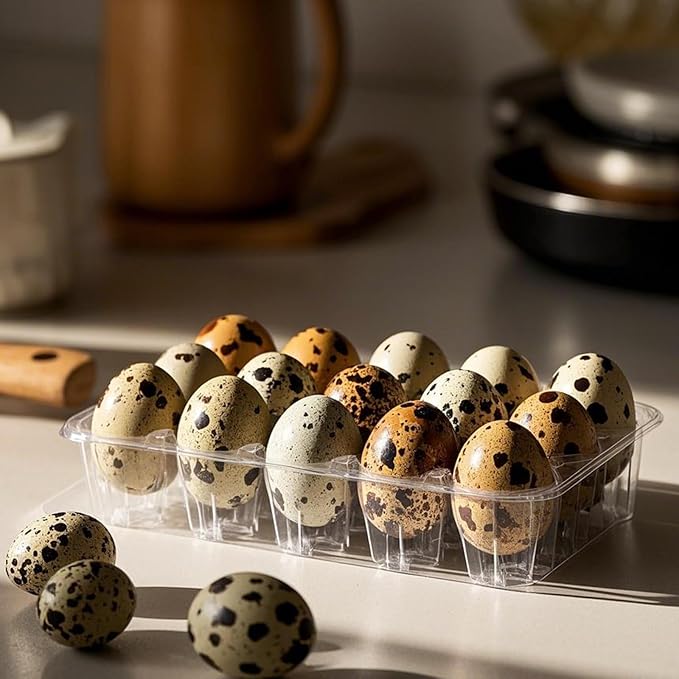 LEXININ 100PCS 15 Grid Quail Egg Cartons, Clear Quail Egg Containers, Plastic Quail Egg Holder Trays for Kitchen Storage