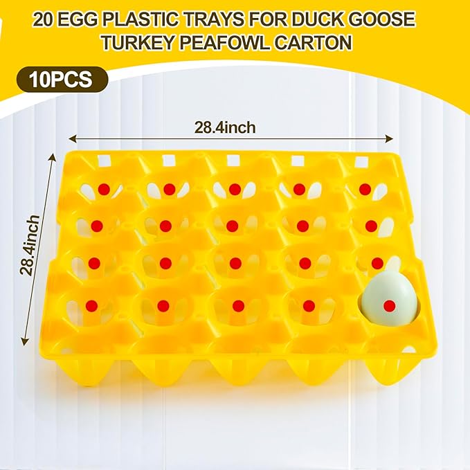 10 Pack 20 Plastic Egg Trays Stackable Duck Eggs Crates Multiple Egg Flats Holder Cartons Storing, Sorting, and Shipping for Duck Goose Turkey Peafowl