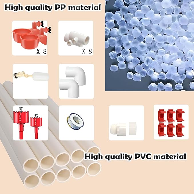 Complete Set Automatic Chicken Waterer Cups,with PVC Pipelines,Chicken Water Cups,PVC Tee Fittings,Float Valve,DIY Chicken Watering System, Poultry Feeding Water,Poultry Watering System,Chicken Waters