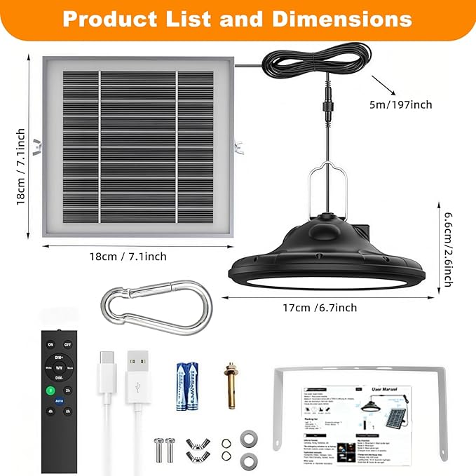 Solar Chicken Coop Light with Timer, Outdoor Solar Pendant Lights IP66 Waterproof & 16.4ft Cord, 3-Color Dimmable Shed Lights for Sheds, Chicken Coop, Farm, Stables