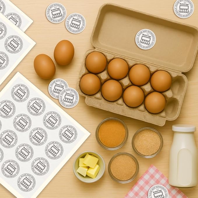 320 Pcs Farm Fresh Eggs Carton Labels, 2 Inch Round Washed Eggs Labels Self-Adhesive Egg Packaging Stickers for Chicken Egg Box Container Farm Supplies