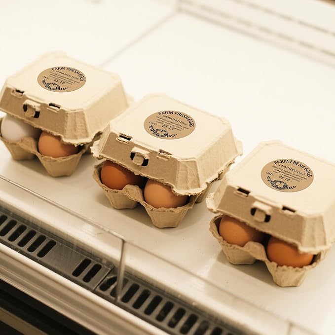 500 PCS Fram Fresh Eggs Carton Labels with Collection Date 2 Inches Natural Brown Kraft Stickers Self Adhesive Writable Handling Packaging Sticker for Chicken Quail Duck Farmhouse