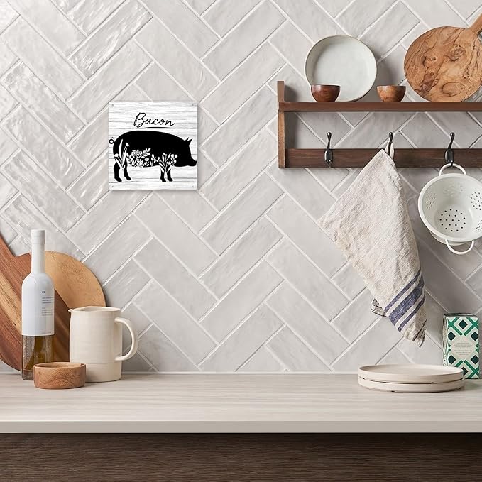 Country Kitchen Wall Decor Home Decor Farmhouse Rustic Pig Kitchen Sign Floral Decorations For Home Yard Patio 8×8 Inches Tin Sign