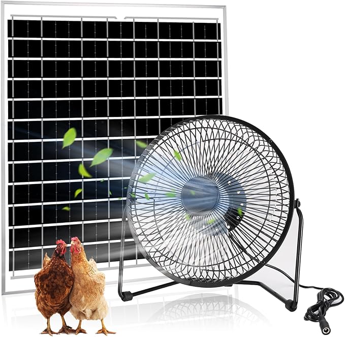8" Solar Fan for Outdoor Greenhouse, Chicken Coop, Pet House, Shed Air Circulation Cooling, 20W Solar Powered with 16.4 FT Long Cord, 2010 RPM High Velocity