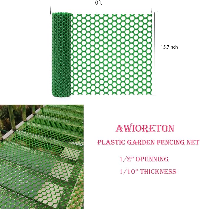Chicken Wire Fence Mesh, Plastic Hexagonal Fencing for Gardening, 15.7IN x 10FT Green Poultry Fencing,Garden Netting, Chicken Wire Frame for Crafts, Floral Netting