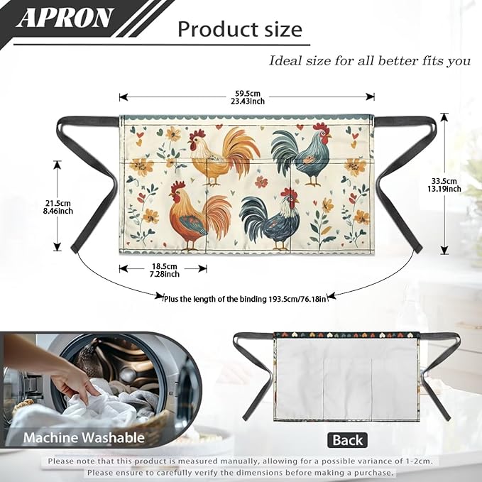 Waistress Apron with Pockets Coffee Waiter Apron Long String Chef Half Aprons for Cooking Kitchen Hairdresser