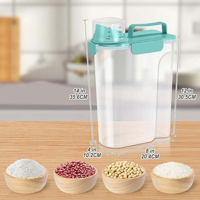 5-7 Lbs Dog Cat Food Storage Container, Portable Travel Pet Food Storage Container with Measuring Cup, Easy-Pouring Bird Seed Dispenser, Airtight Rice Cereal Oatmeal Flour Dispenser -Green