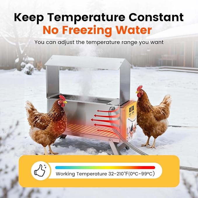 Chicken Waterer Heater for Winter,5L Automatic Chicken Water Heated with Adjustable Leg and Thermostat Control Freeze-Proof Poultry Water Heater Chciken Coop Accessories
