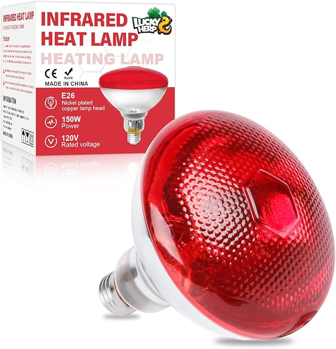 LUCKY HERP Heat Lamp Bulbs for Chickens, 150W Infrared Heat Lamp 1 Pack, Red Heat Lamp Bulbs for Reptiles, Pets, Brooder Coop and Poultry