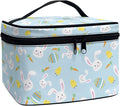 Rabbit Chicken Easter Eggs Carrot Print Travel Makeup Bags for Women Portable Tote Cosmetic Case with Carry Handle Toiletry Accessories Storage Organizer Bags Blue