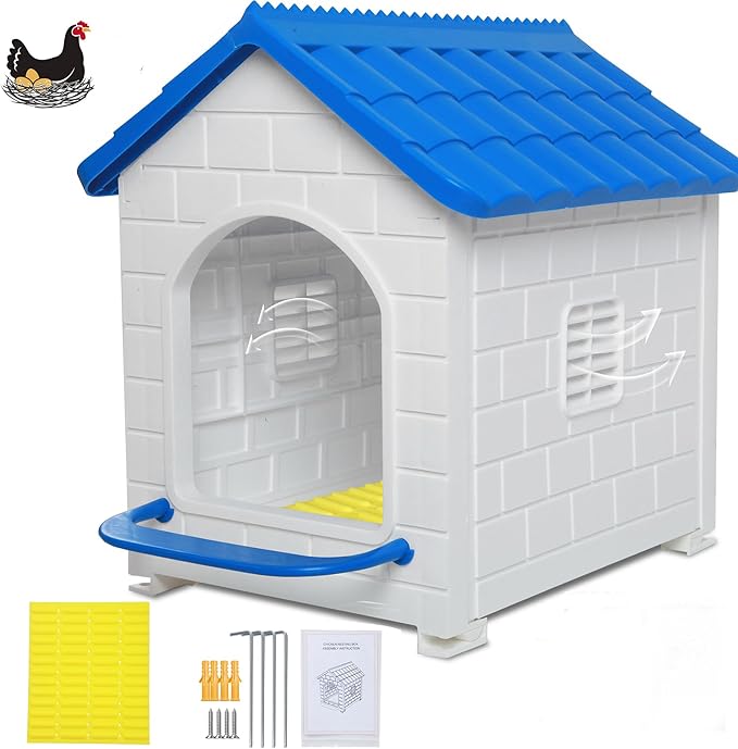 Chicken Nesting Box, 100% Waterproof Hens Nesting Box for Laying Eggs for Hens, Ducks and Poultry, Large Signle Compartment Chicken Nesting Boxs Indoor & Outdoor (Blue)