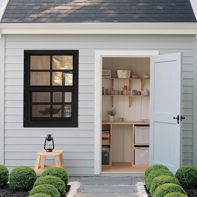 Shed Windows 2 Pack, Chicken Coop Windows 24" x 27" with Tempered Glass and Fiberglass Screen, Flush Mounted Small Window for Shed, Barns, Playhouse, Household, Garage (Black)