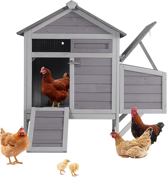 Chicken Coop with Nesting Box & Leak-Proof Tray – Outdoor Wooden Poultry House for Chickens, Rabbits, Ducks